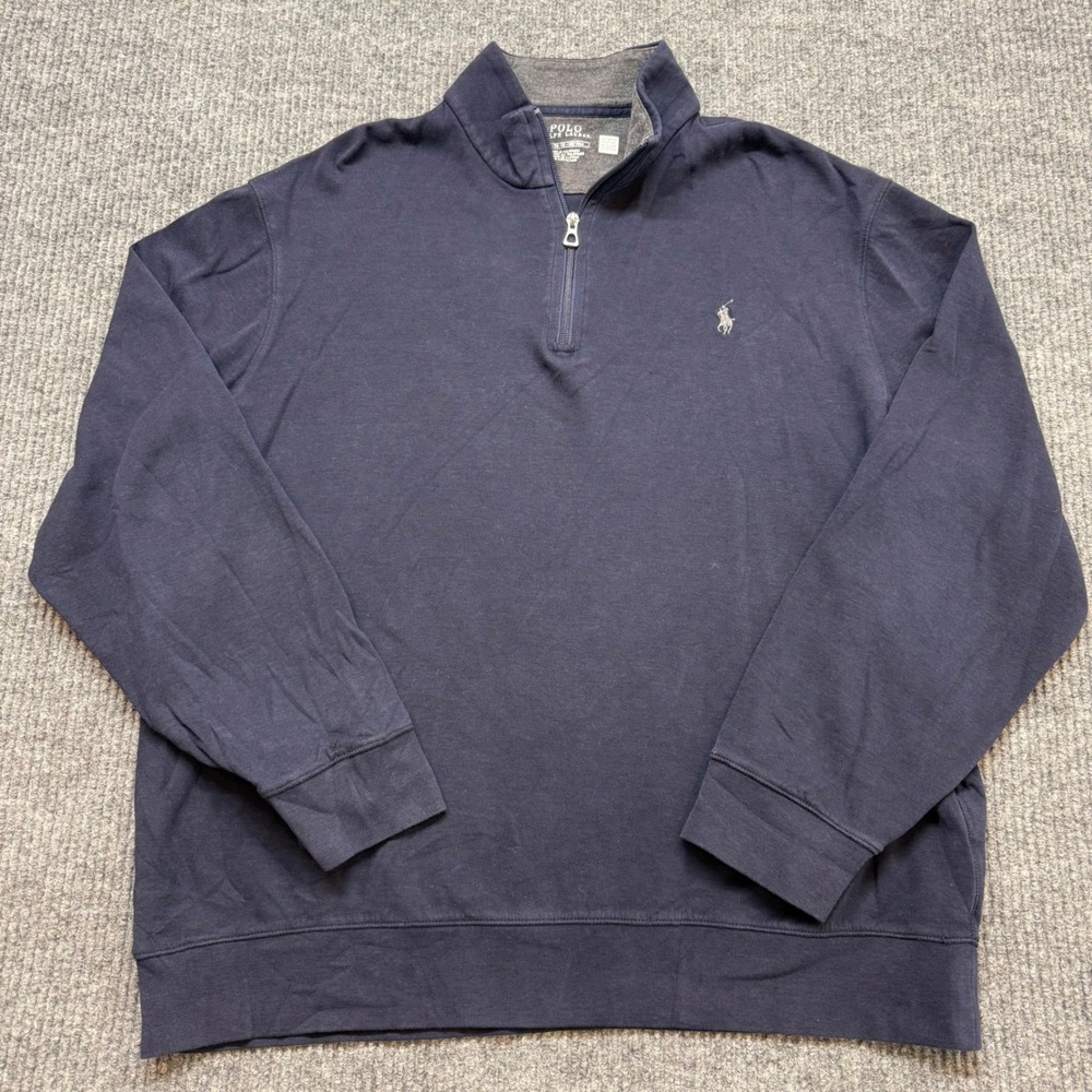 Polo Ralph Lauren‎ Mens XL Blue Quarter Zip Sweater Pony Logo Pullover Preppy